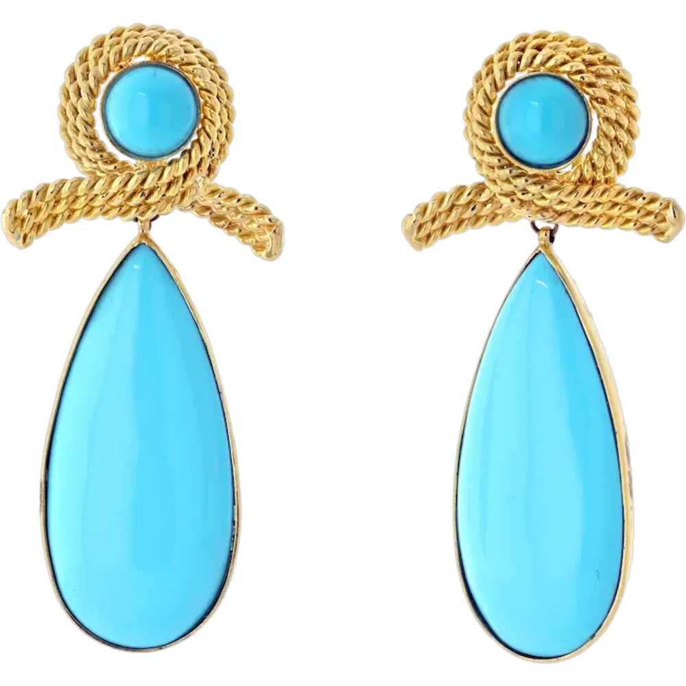 Tiffany & Co. 18K Yellow Gold Turquoise Tear Drop… - image 1