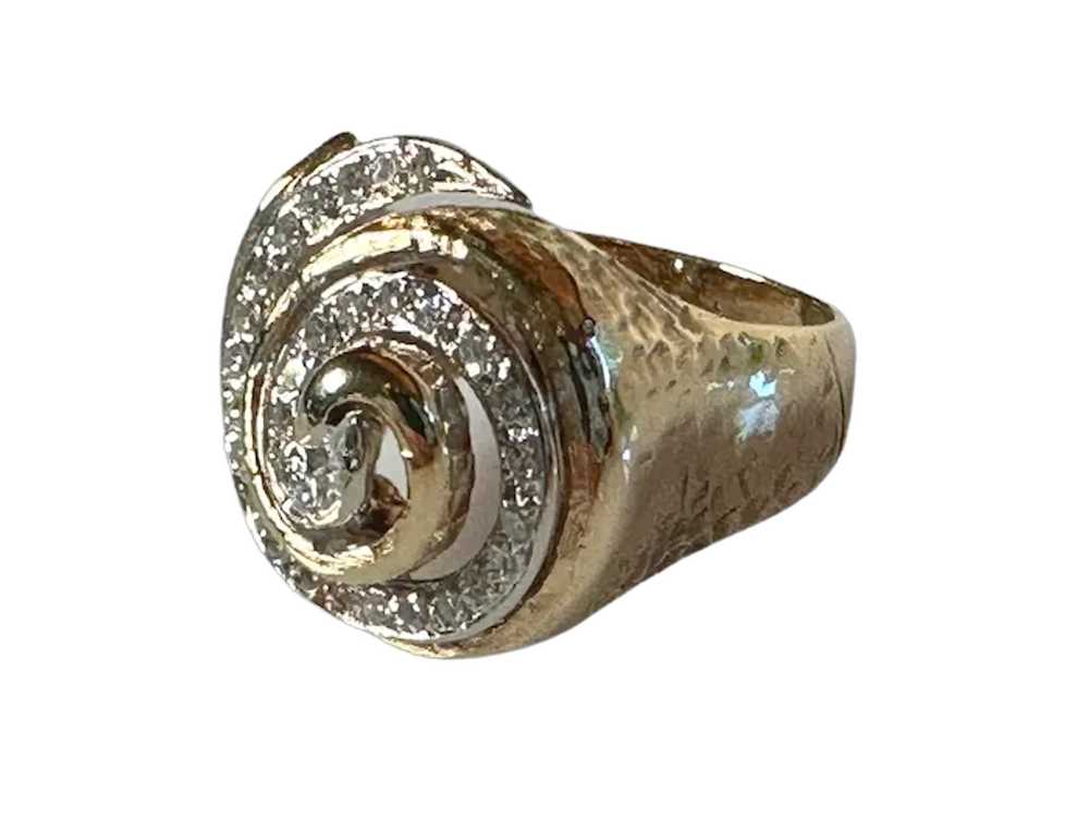 14K YG Gold & Diamond Swirl Ring - image 2