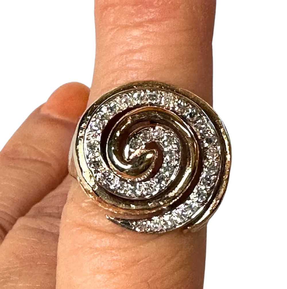 14K YG Gold & Diamond Swirl Ring - image 5