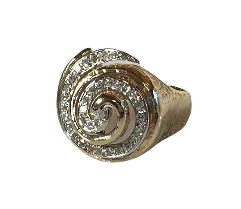 14K YG Gold & Diamond Swirl Ring - image 9