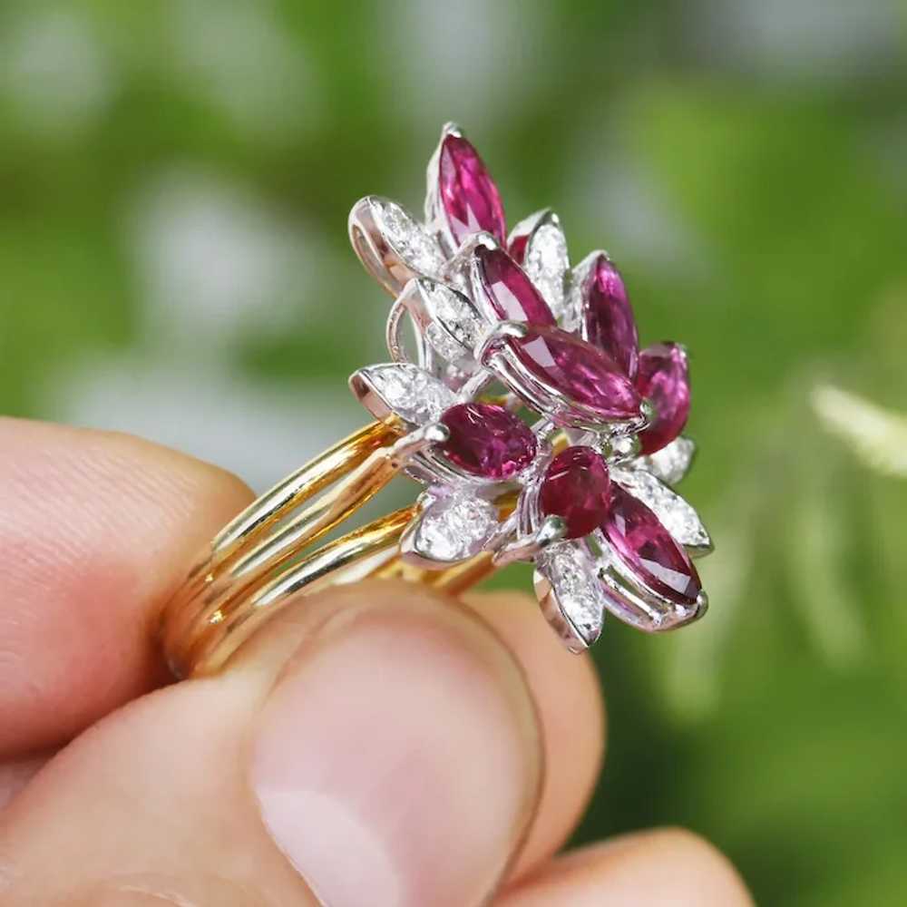 Marquise Ruby Cocktail Ring with Diamonds 18K Gol… - image 11