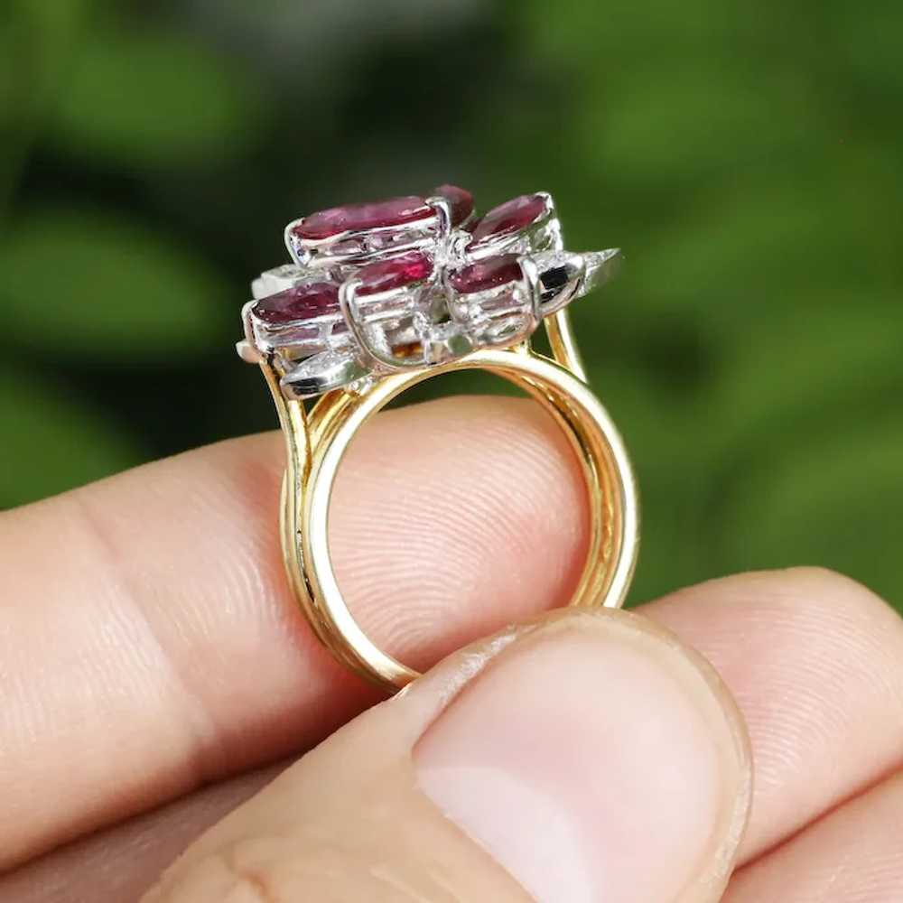 Marquise Ruby Cocktail Ring with Diamonds 18K Gol… - image 12