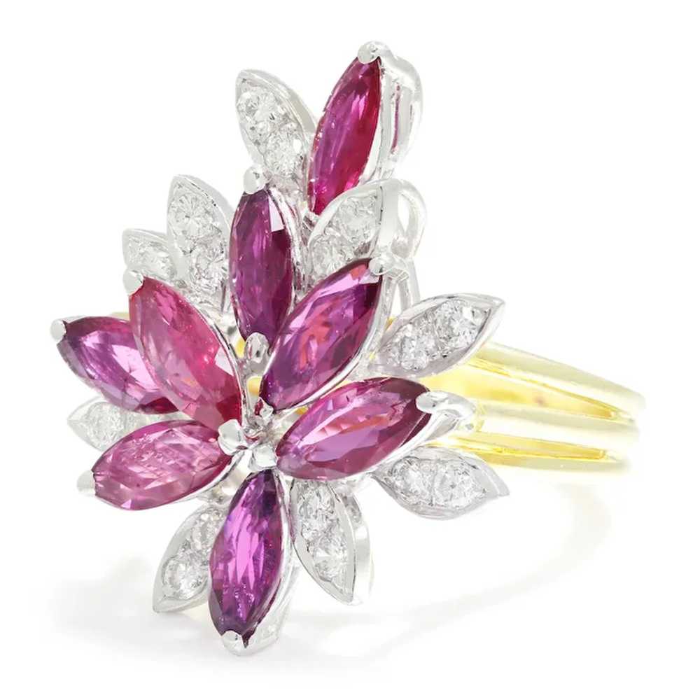 Marquise Ruby Cocktail Ring with Diamonds 18K Gol… - image 2