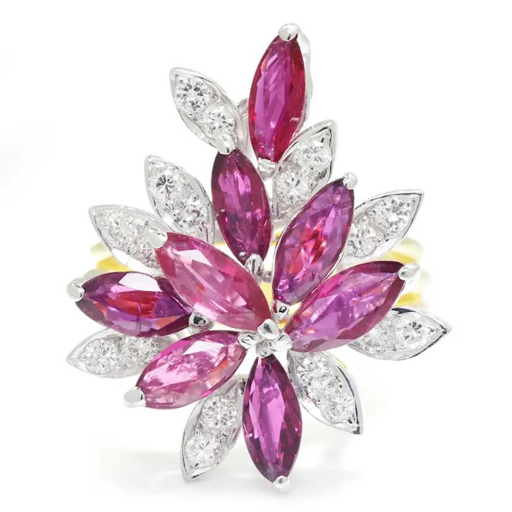 Marquise Ruby Cocktail Ring with Diamonds 18K Gol… - image 3