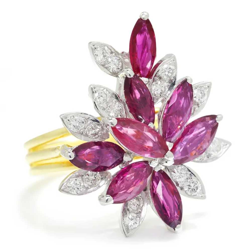 Marquise Ruby Cocktail Ring with Diamonds 18K Gol… - image 4