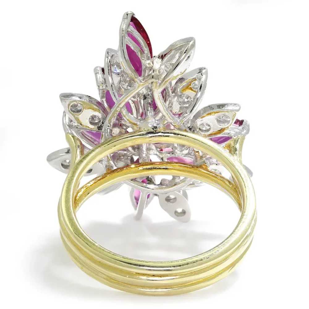 Marquise Ruby Cocktail Ring with Diamonds 18K Gol… - image 7