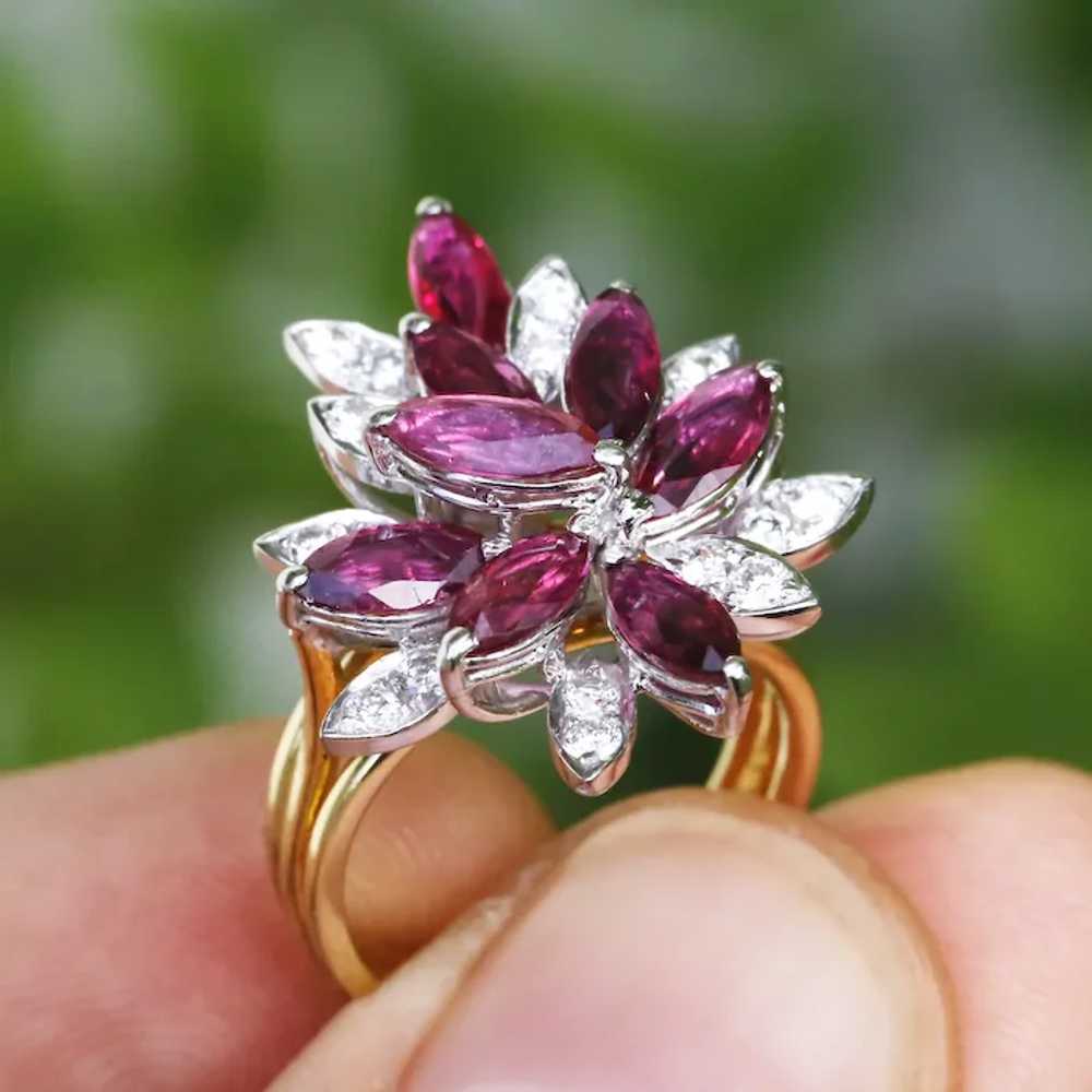 Marquise Ruby Cocktail Ring with Diamonds 18K Gol… - image 9