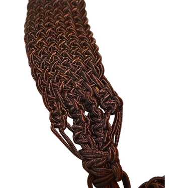 1960's Shiny Brown Macrame Tassel Belt