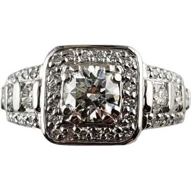 Vintage Platinum Diamond Halo Engagement Ring Siz… - image 1