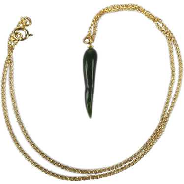 GENTS 12k Gold Filled Jade Horn Pendant Necklace … - image 1