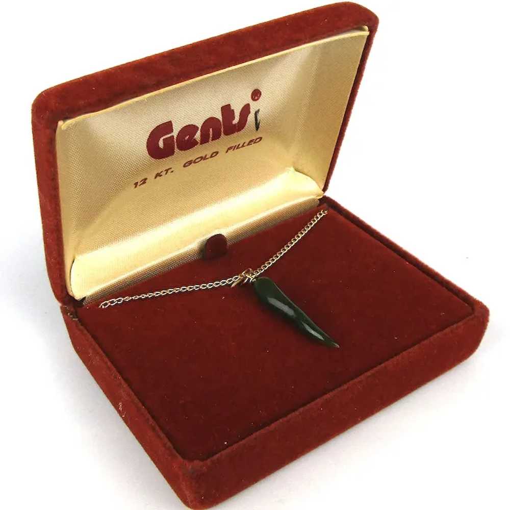 GENTS 12k Gold Filled Jade Horn Pendant Necklace … - image 4