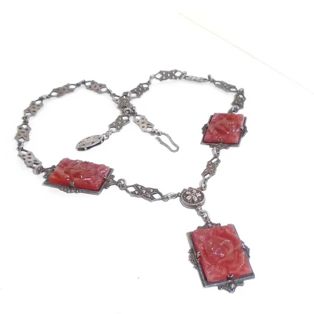 Art Deco Necklace Pressed Carnelian Glass Neiger - image 2