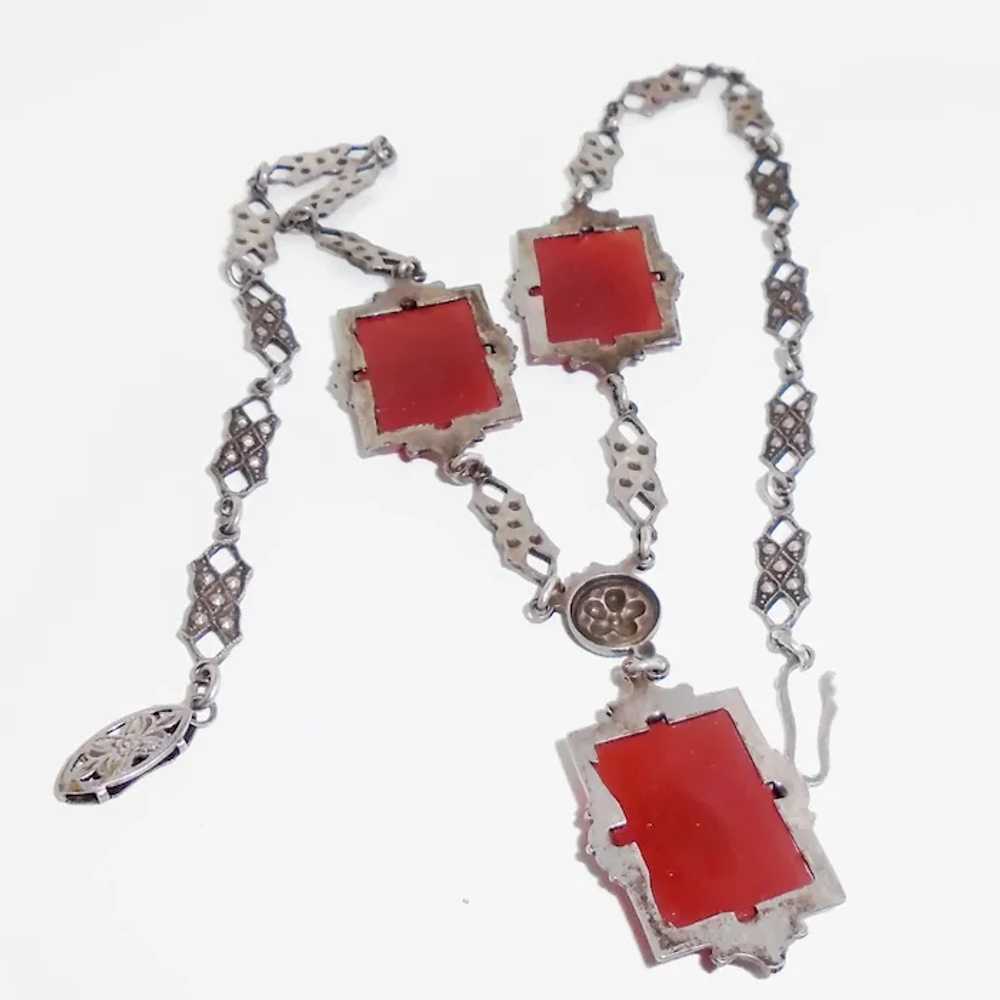 Art Deco Necklace Pressed Carnelian Glass Neiger - image 4