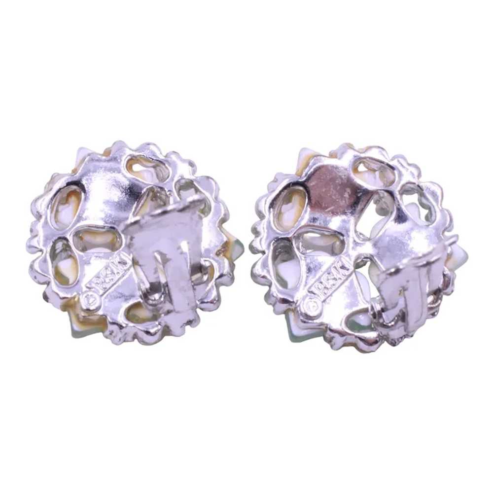 Earrings BSK Lucite Rhinestone Flower - image 3