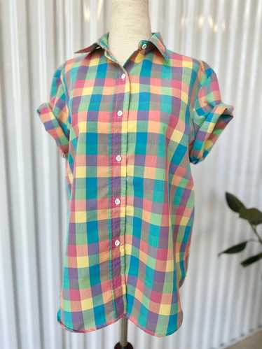 80's-90's S/S Pastel Rainbow Checkered Button Down