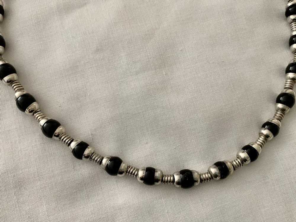 Outstanding Sterling Silver Necklace with Black O… - image 3