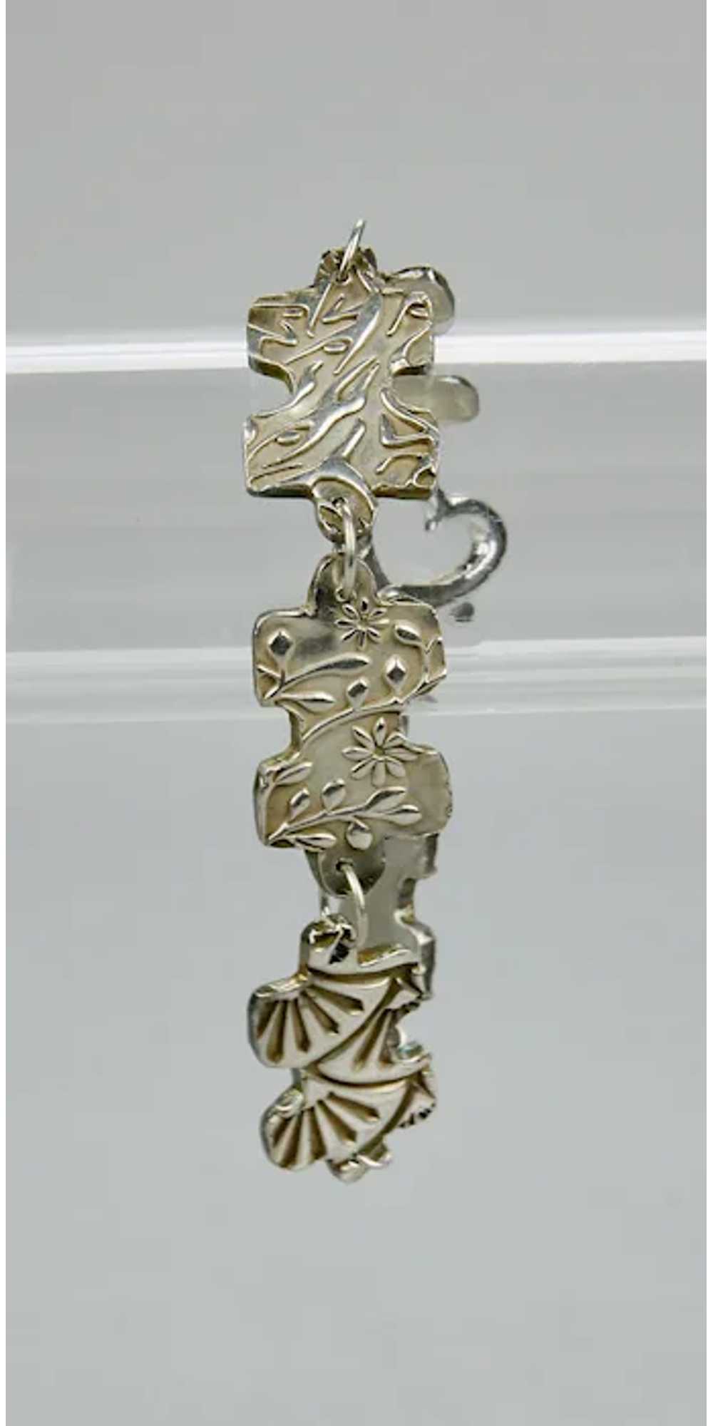 Sterling Silver Puzzle Piece Link Bracelet Lamp-w… - image 5
