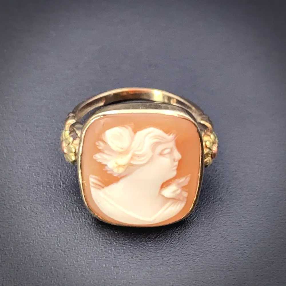 Antique 10K & Carved Shell Cameo Ring - image 3