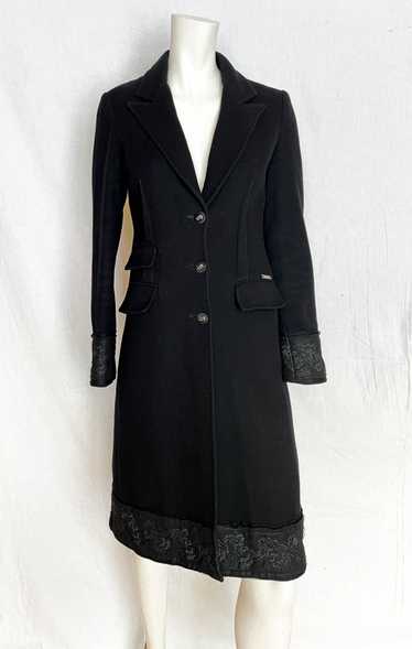 Galliano GALLIANO black wool coat with rhinestones