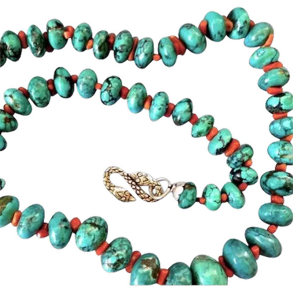 Exceptional, Bold Turquoise, Coral & Sterling 22-… - image 1
