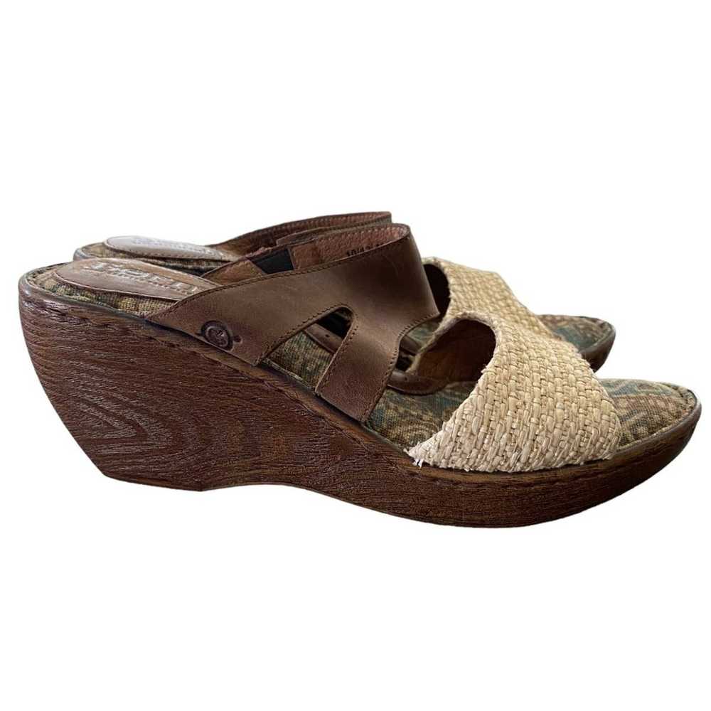 Born BORN Brown Leather Straw Rattan Wedge Sandal… - image 1