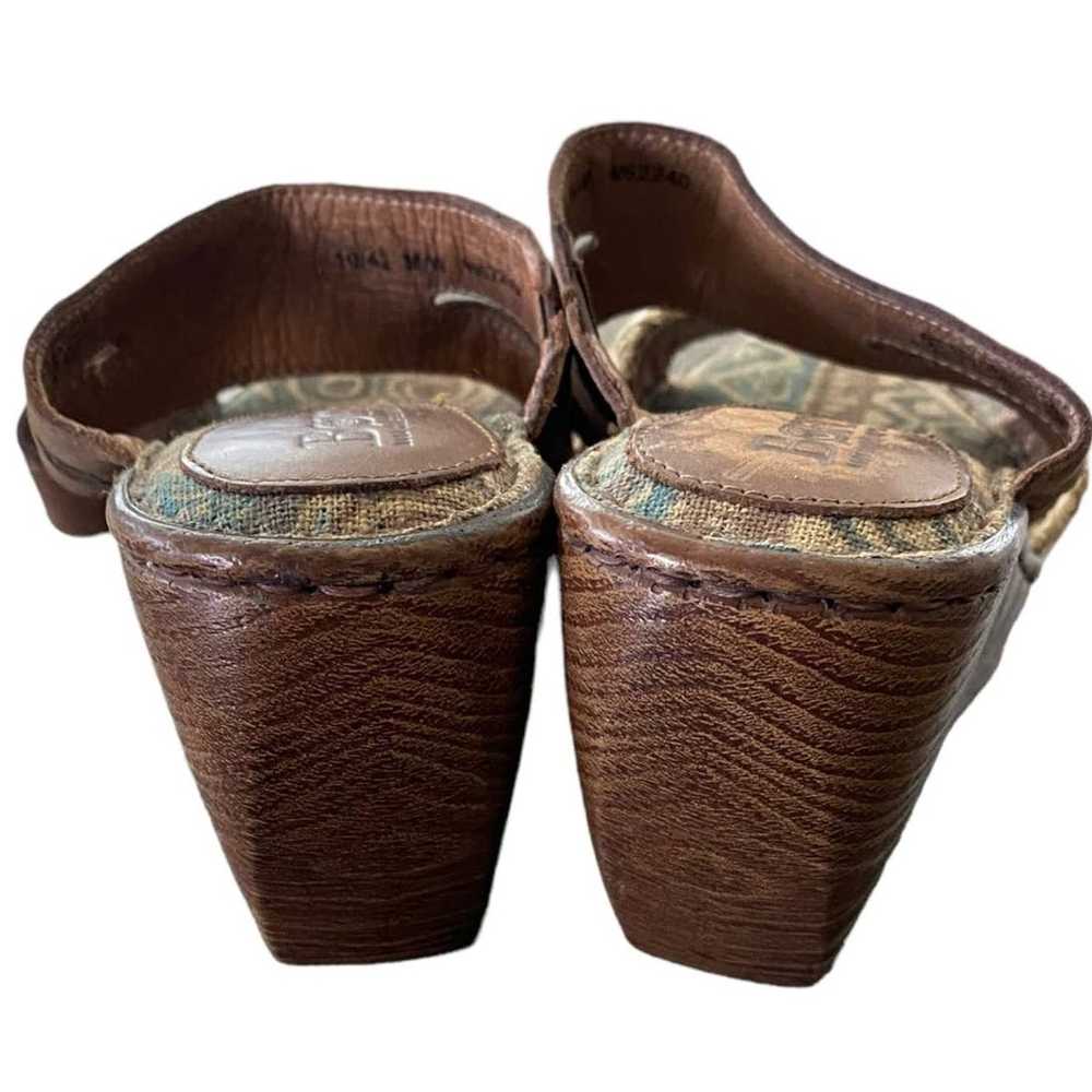 Born BORN Brown Leather Straw Rattan Wedge Sandal… - image 3