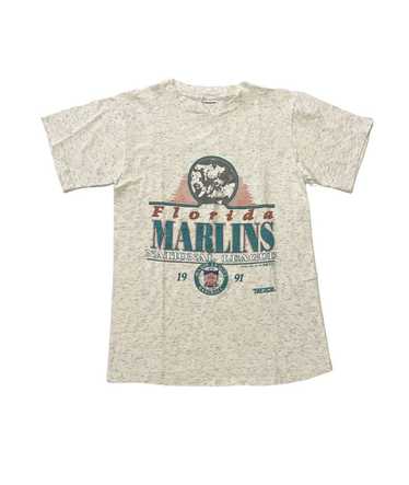 Vintage Logo 7 Florida Marlins Grey Short Sleeve T Shirt Mens Size