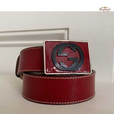 Gucci Red Suede Belt With Interlocking G Buckle for Men