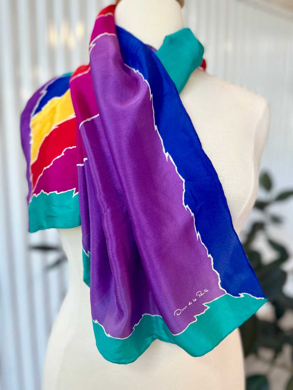 80's Oscar De LaRenta Designer Silk Scarf With Zi… - image 1