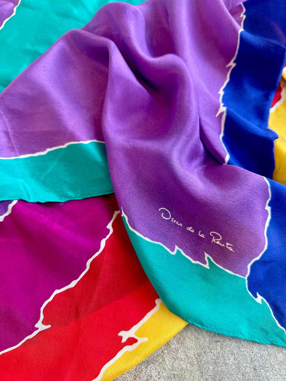 80's Oscar De LaRenta Designer Silk Scarf With Zi… - image 3