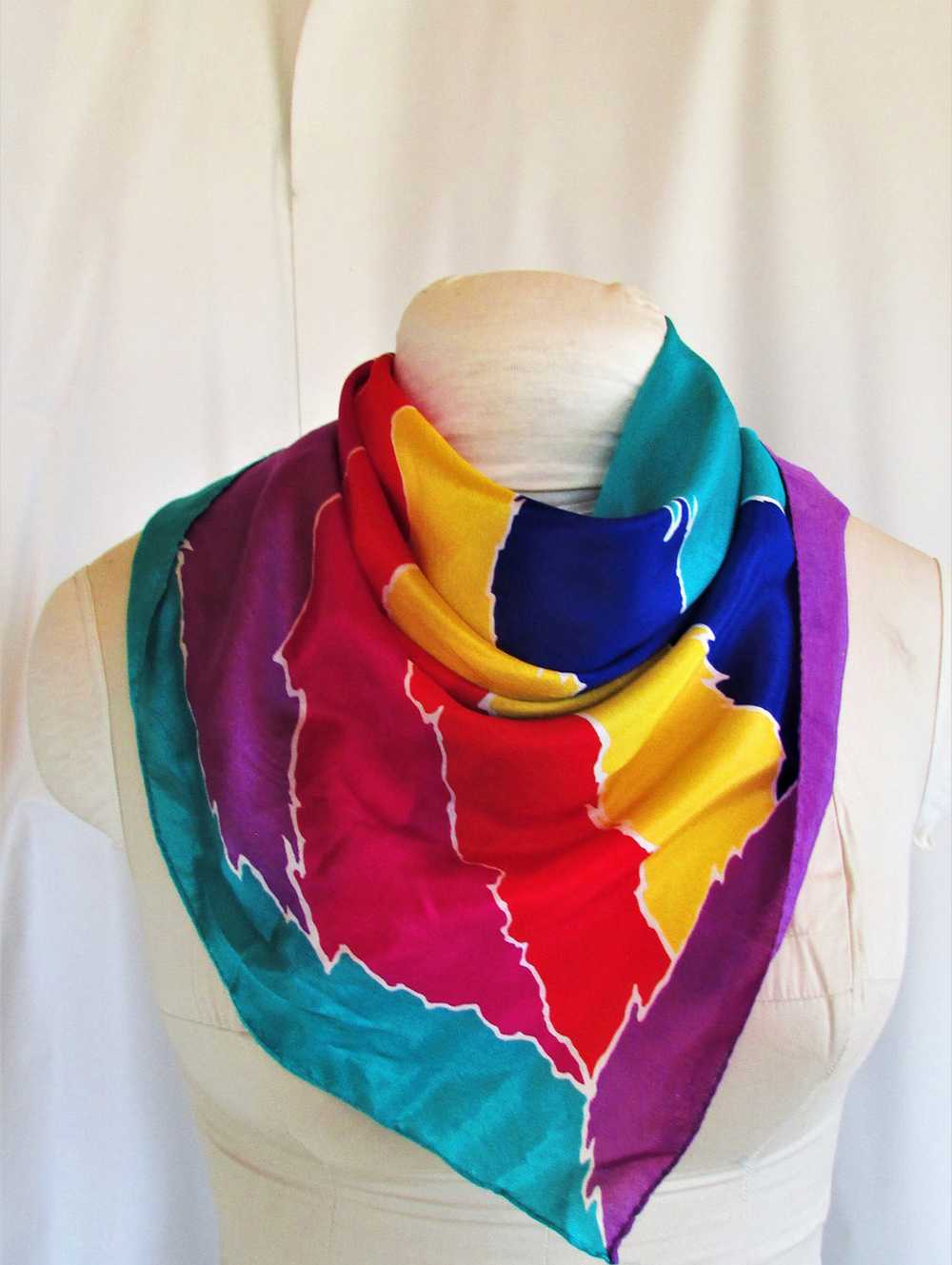 80's Oscar De LaRenta Designer Silk Scarf With Zi… - image 4