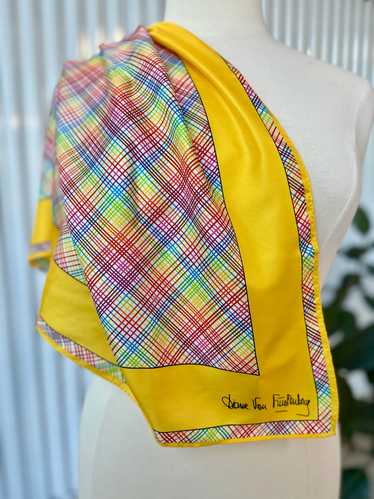 Vintage DVF Designer Silk Scarf With Yellow Border