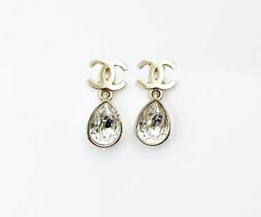Chanel Silver CC Princess Square Crystal Dangle Long Piercing Earrings -  LAR Vintage