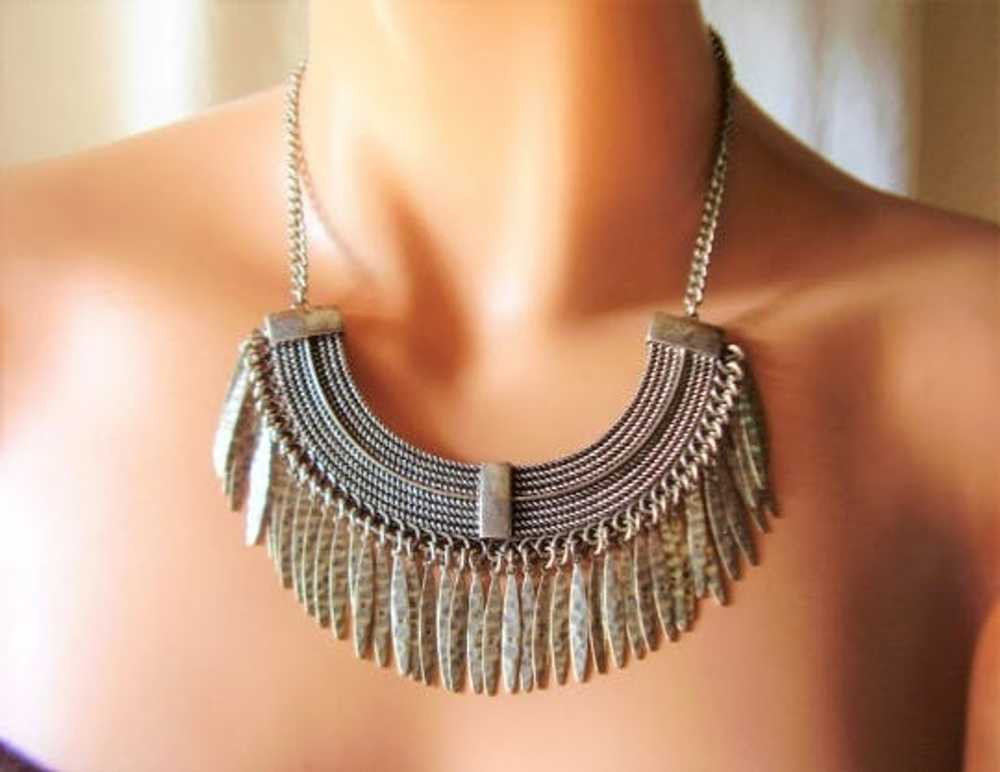Jewelry Silver Tone Fringe Chain Necklace - image 1