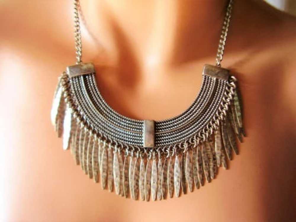Jewelry Silver Tone Fringe Chain Necklace - image 2