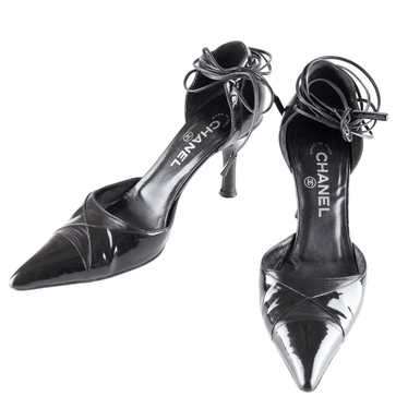 Chanel Chanel Black Leather Pointed Toe Lace Up H… - image 1