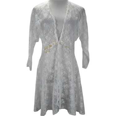 80s Val Mode Sheer Lace Robe Size M/L White Bridal - image 1