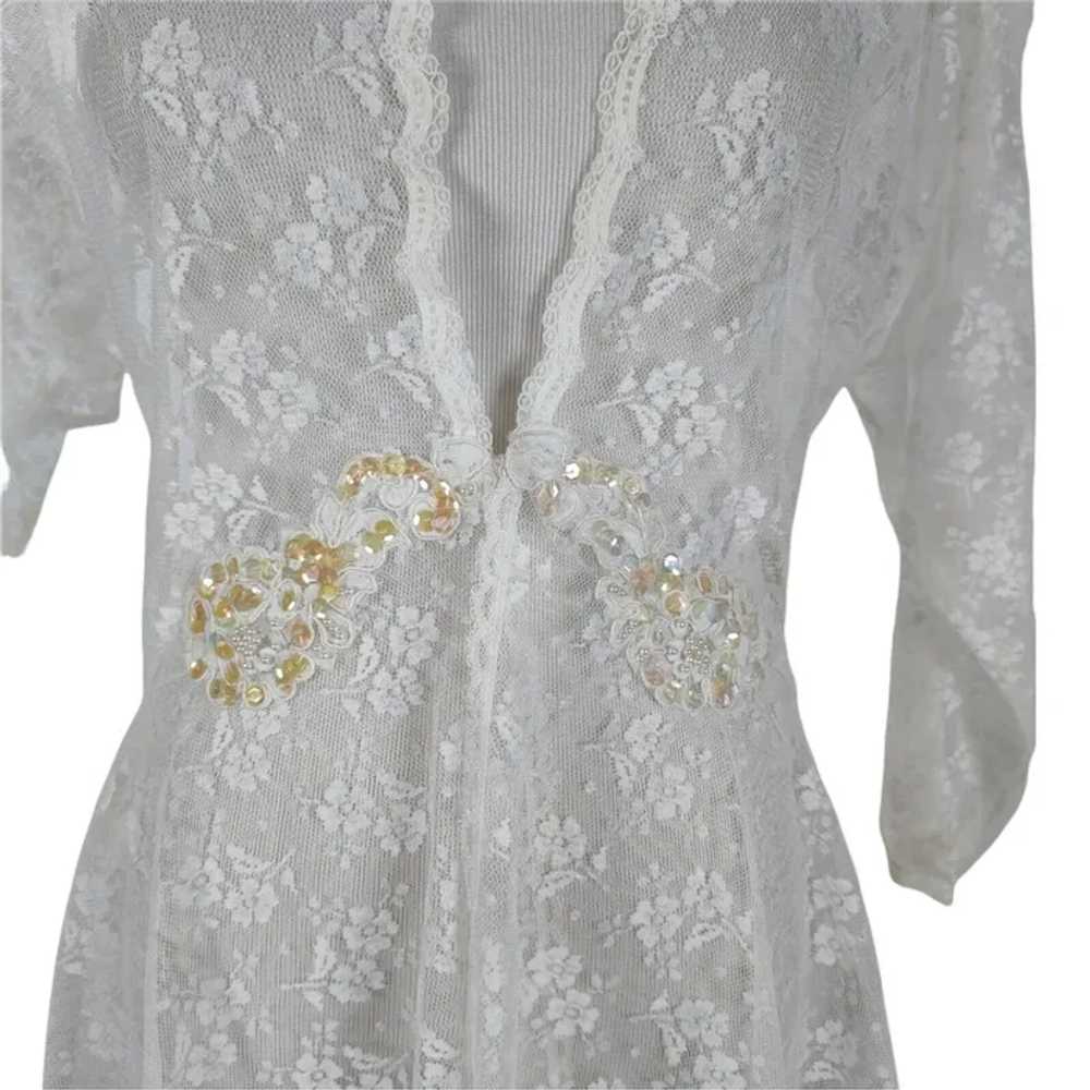 80s Val Mode Sheer Lace Robe Size M/L White Bridal - image 7