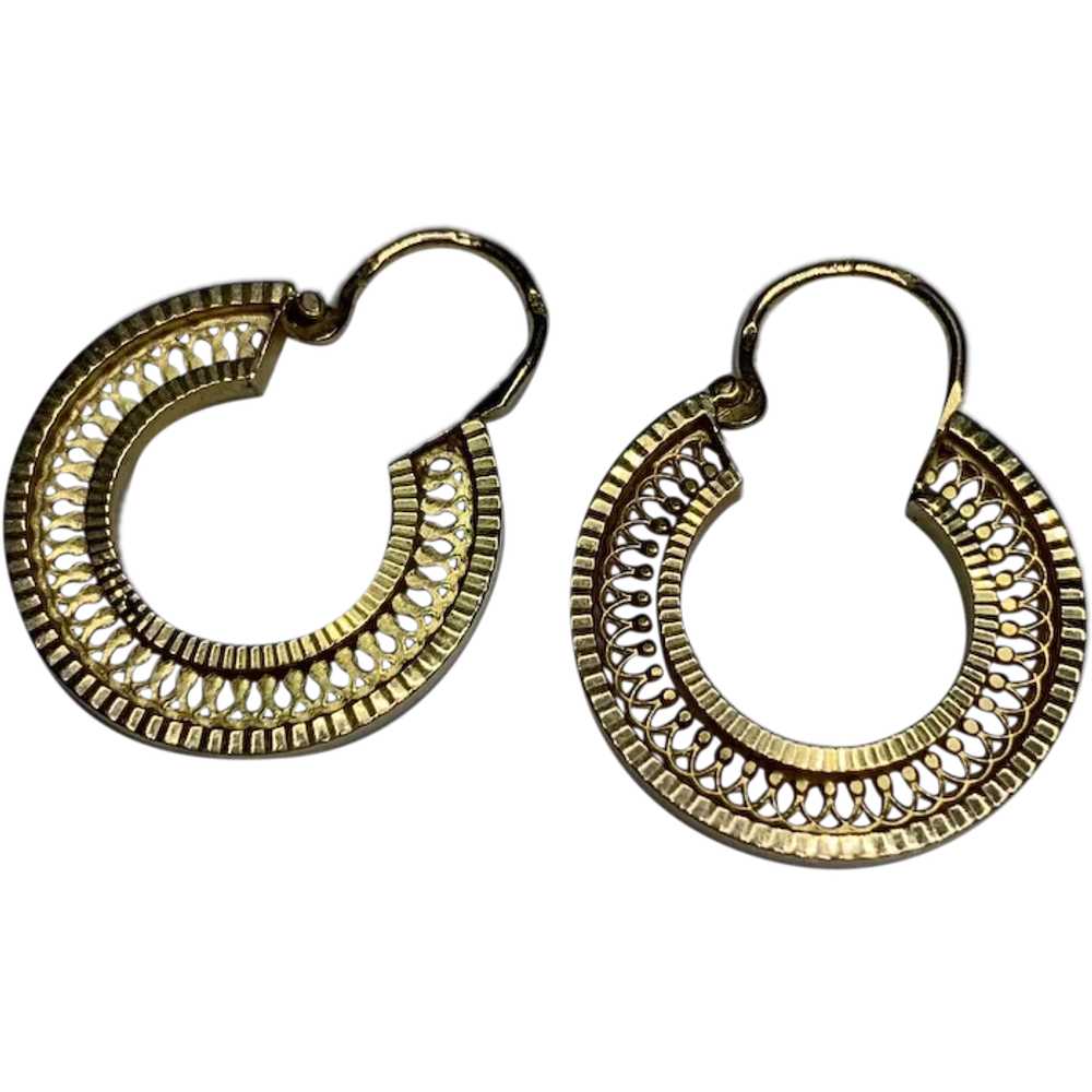 French 18 K gold Creole Earrings - image 1