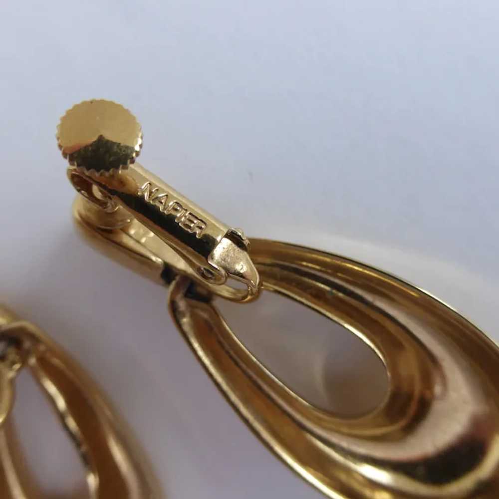 Napier Gold Tone Long Oval Drops, Screw Clip Backs - image 4