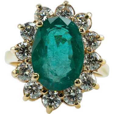 Natural Diamond Oval Emerald Ring 18K Gold