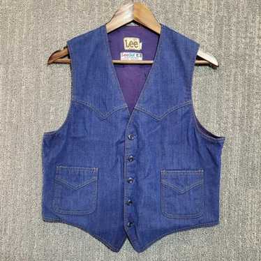 LEE Set Denim Vest Vintage 70s Western Sanfor Set But… - Gem