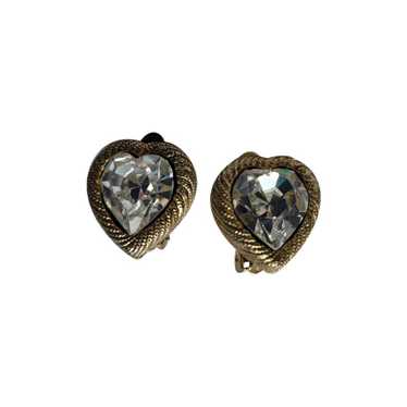 Golden metal earrings - Heart-shaped golden metal… - image 1