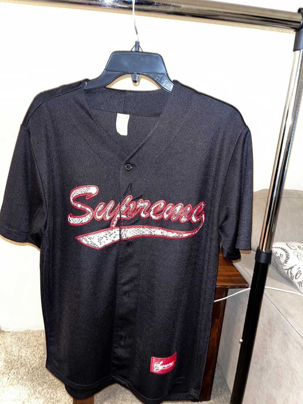 Supreme Snake Script Logo Baseball Jersey w/ Tags - Blue T-Shirts, Clothing  - WSPME32683