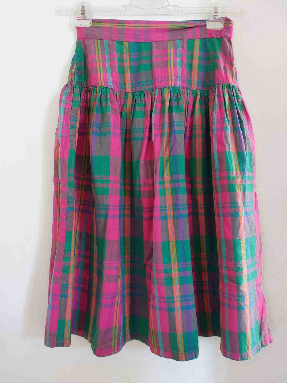 madras skirt - 70's madras skirt with checks in g… - image 4