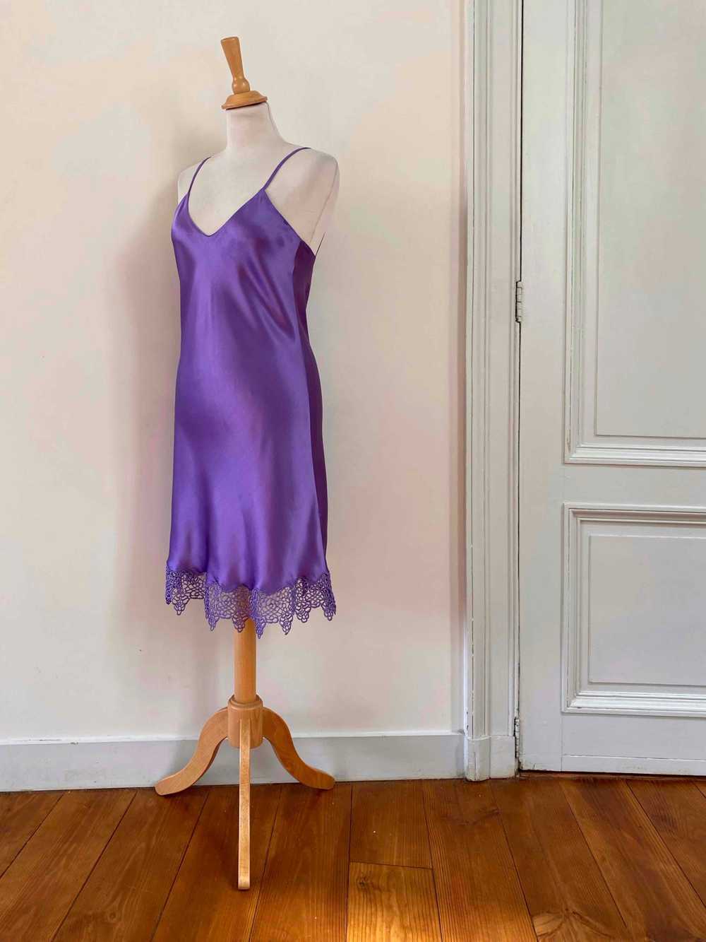 Silk nightie - Purple lilac silk satin nightie, t… - image 3
