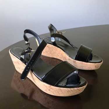 Glossy Blk Stuart Weitzman 9.5m Open Toe Platforms - image 1