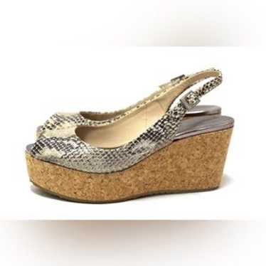 Jimmy Choo Python Snake Print Wedge Cork Strap Sa… - image 1