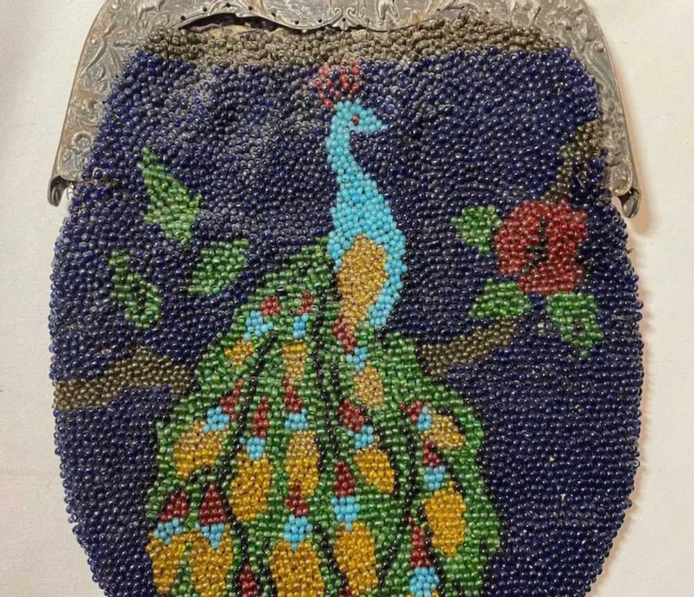 Antique handmade micro glass beaded peacock mosai… - image 10