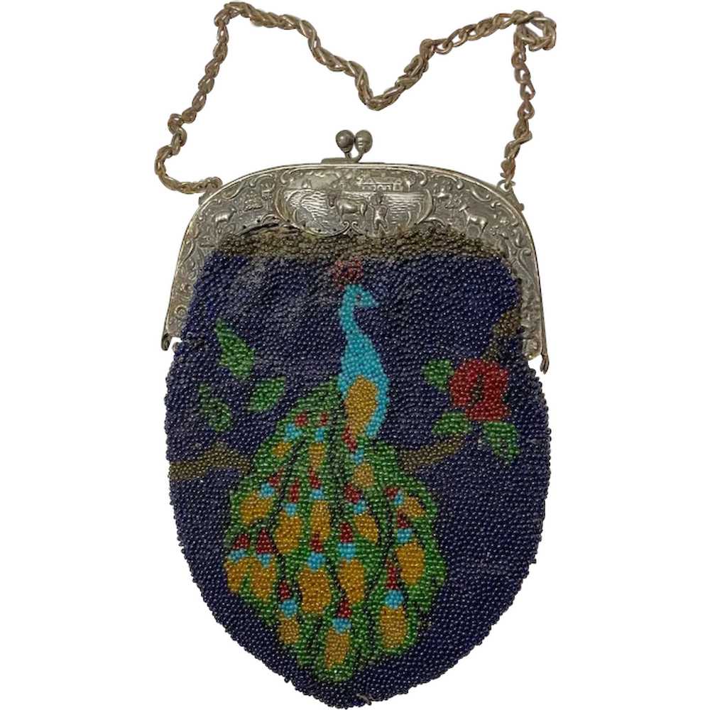 Antique handmade micro glass beaded peacock mosai… - image 1